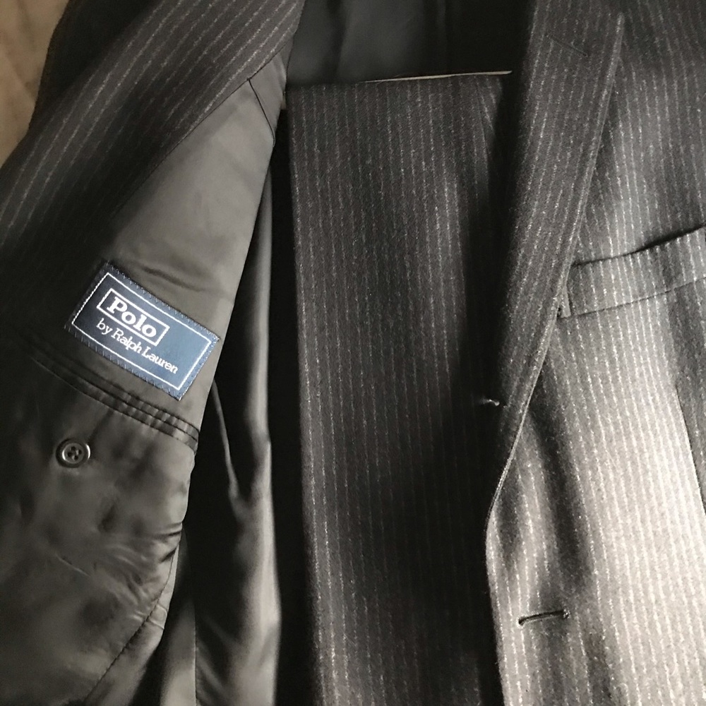 Polo Ralph Lauren Wool Suit Black White Stripe 38R